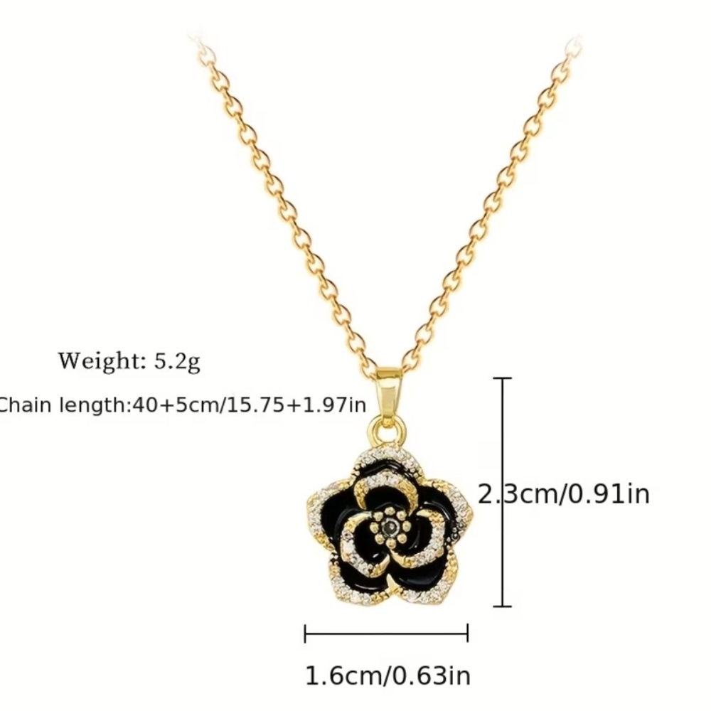 4 pieces Elegant Black and Gold Flower Jewelry Set - Picture 7 of 11